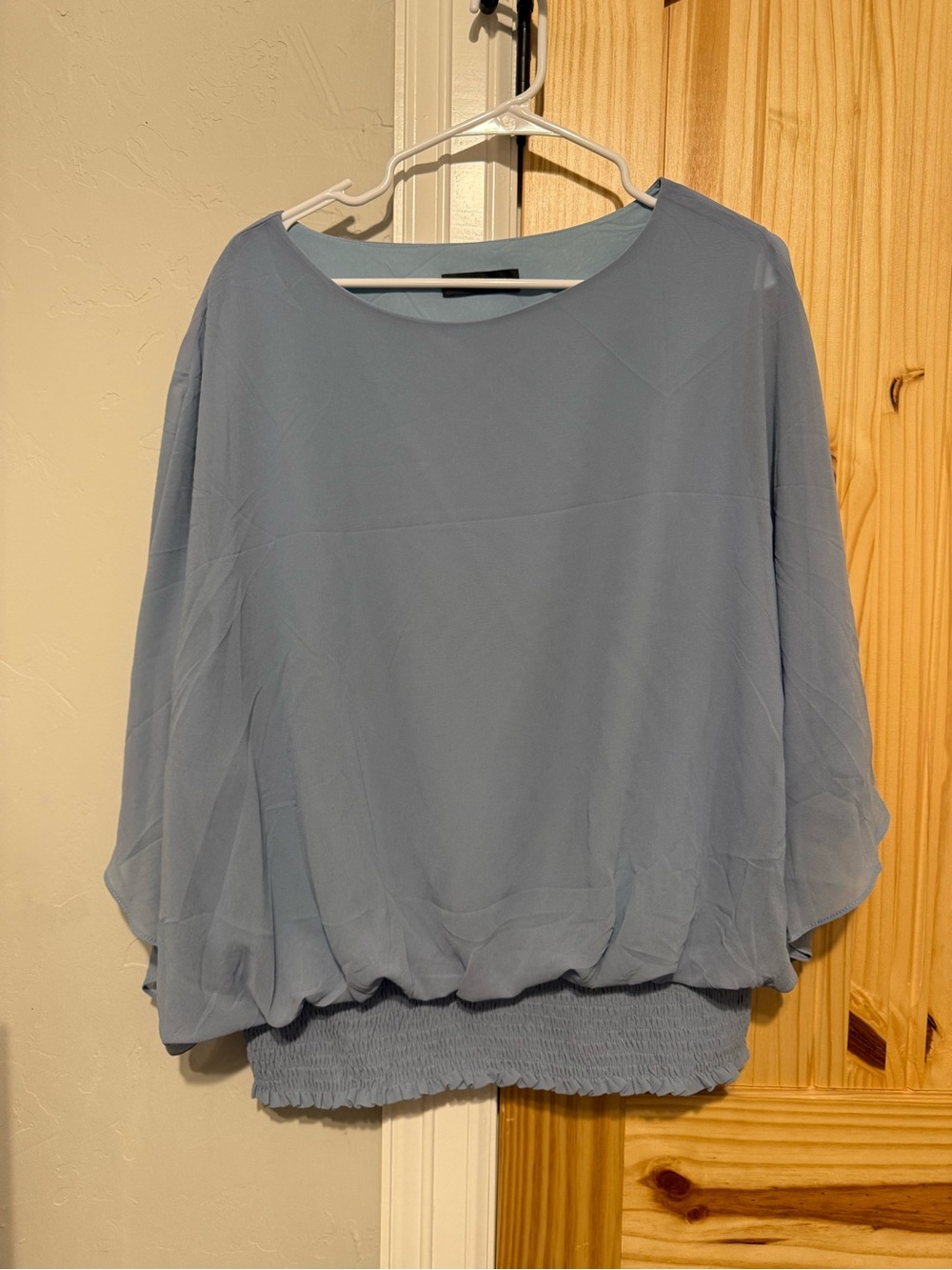 Dokotoo Women's Airy Light Blue Batwing Blouse with Smocked Hem